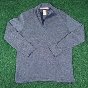RELWEN Micro Waffle Mock Neck Sweater Shirt Mens L Navy Huckberry Thermal Button
